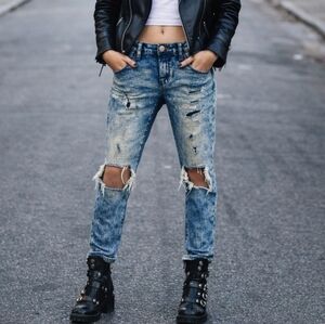 One X One Teaspoon Hoodlums Bowed Leg Distressed Acid Wash Jeans Size 26